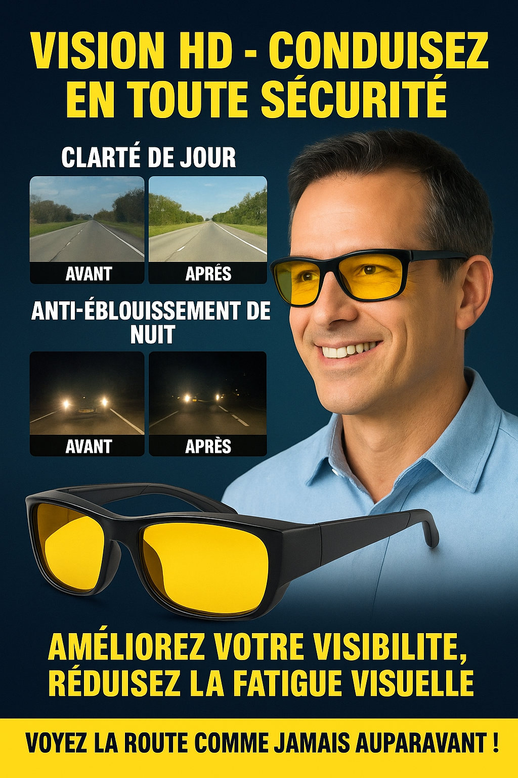 Lunettes HD Vision – Pour une Conduite Plus Sûre de Jour comme de Nuit
